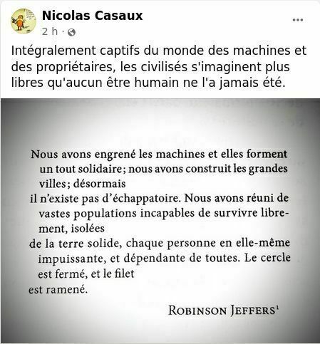 Intégralement captifs du monde des machines et des propriétaires, les civilisés s’imaginent plus libres qu’aucun être humain ne l’a jamais été.